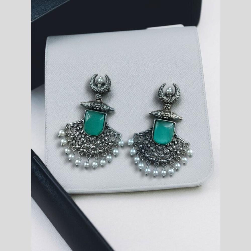 Maharani Jewels Oxidised Plated Pearl Dangler Earrings