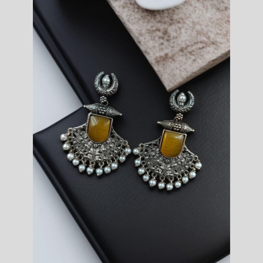 Maharani Jewels Oxidised Plated Pearl Dangler Earrings
