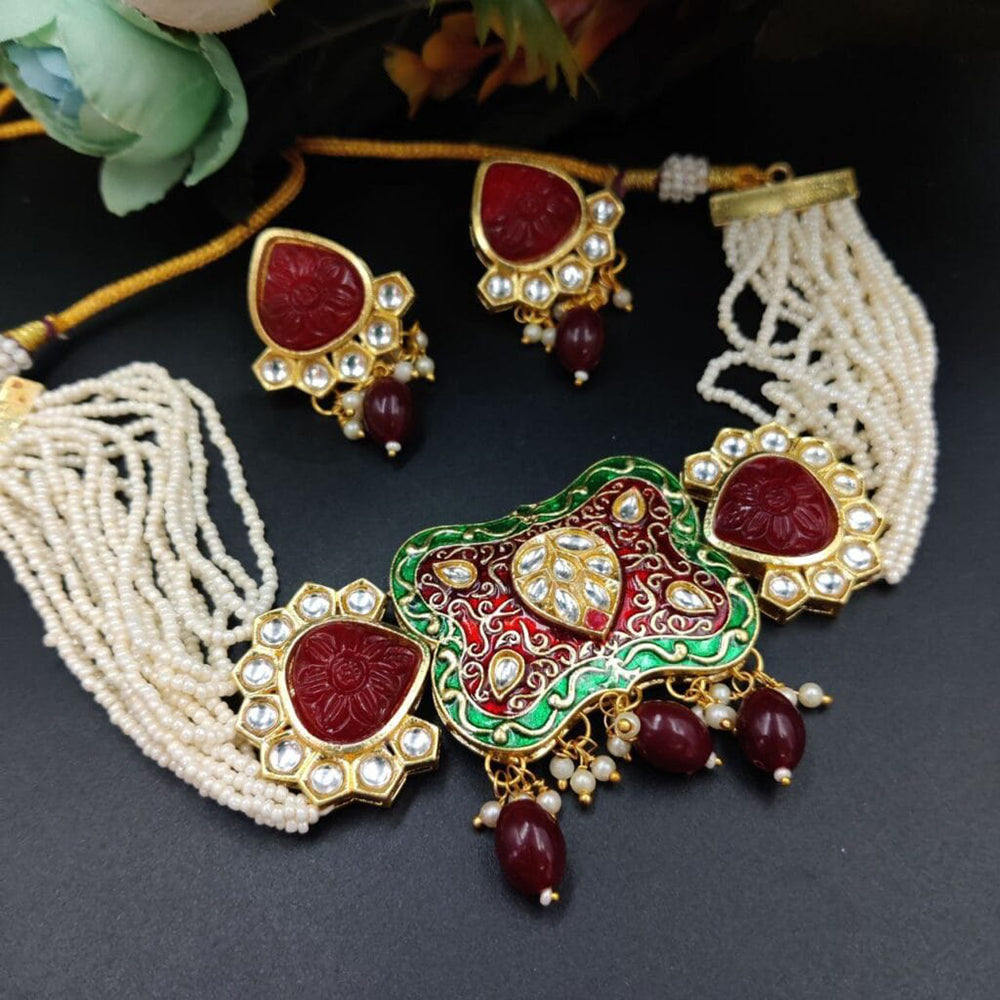 Maharani Jewels Gold Plated Kundan And Pearl Choker Necklace Set