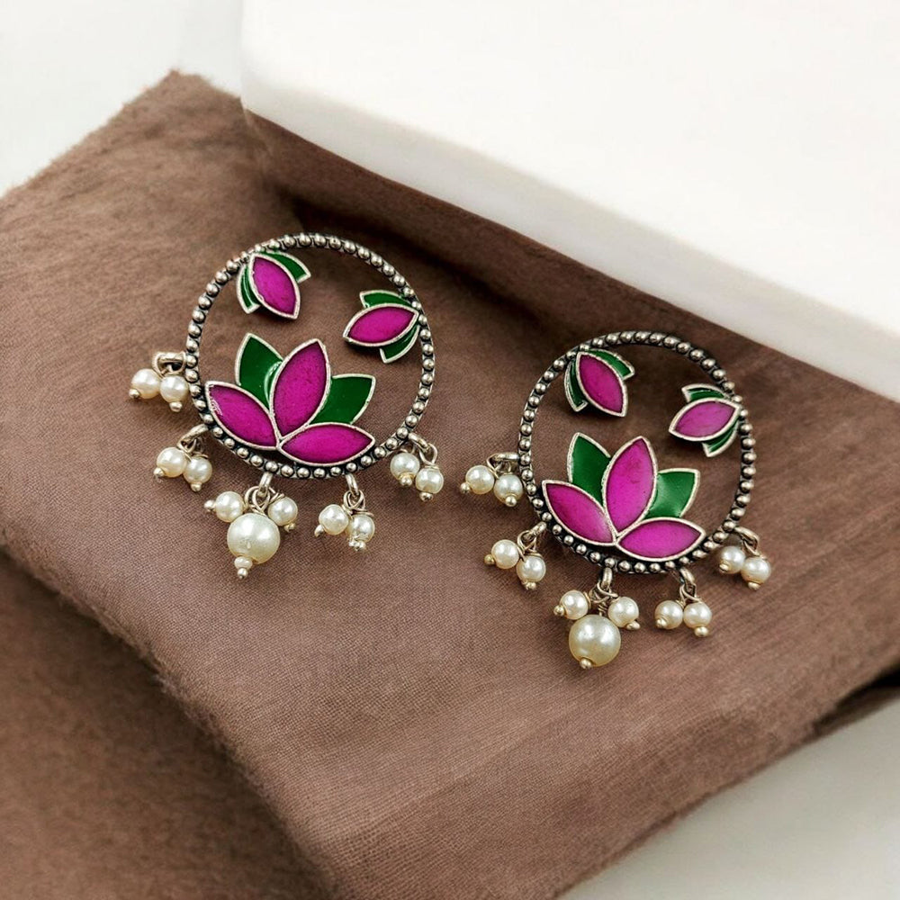 Maharani Jewels Oxidised Plated Pearl And Meenakari Dangler Earrings