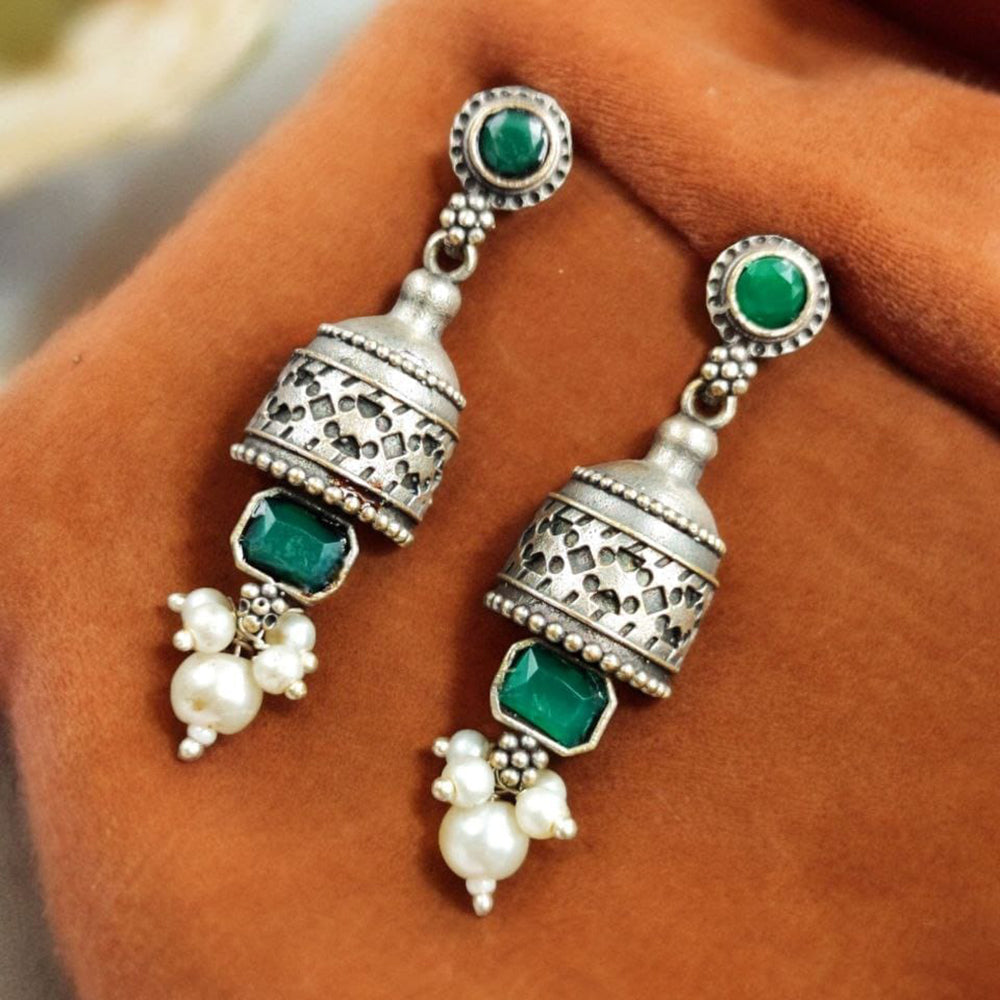 Maharani Jewels Oxidised Plated Pota Stone And Pearl Dangler Earrings