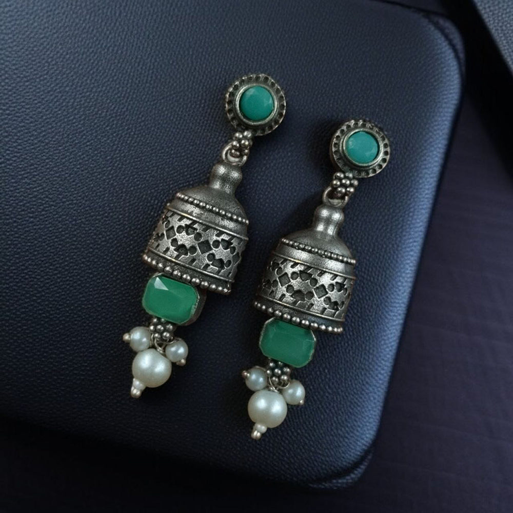 Maharani Jewels Oxidised Plated Pota Stone And Pearl Dangler Earrings