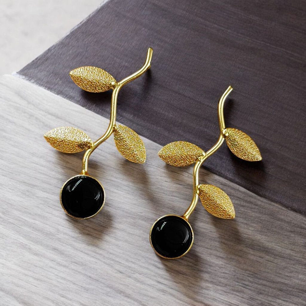 Maharani Jewels Gold Plated Pota Stone Traditional Dangler Earrings