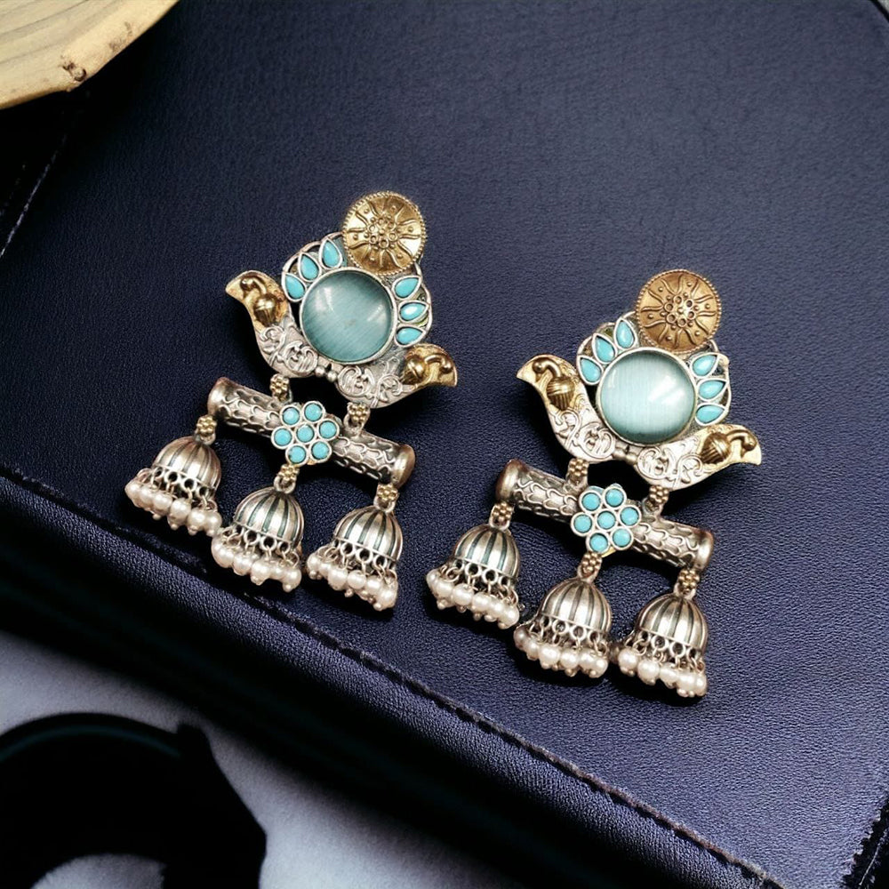Maharani Jewels Ethnic 2-Tone Colorful Pota Stones Jhumki Earrings