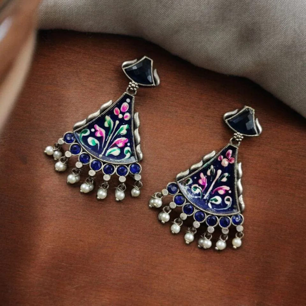 Maharani Jewels Inspired Oxidised Plated Pota & Pearl Detailing Dangler Earrings