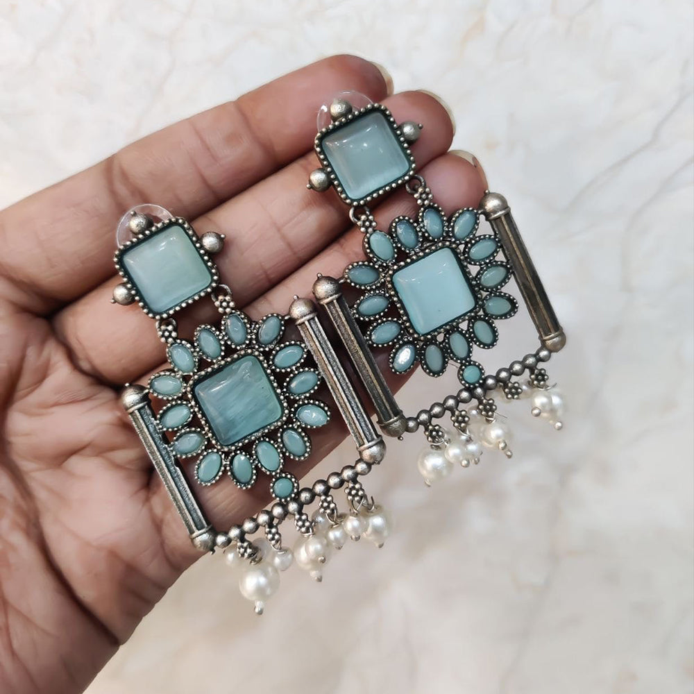 Maharani Jewels Inspired Oxidised Plated Pota & Pearl Detailing Dangler Earrings