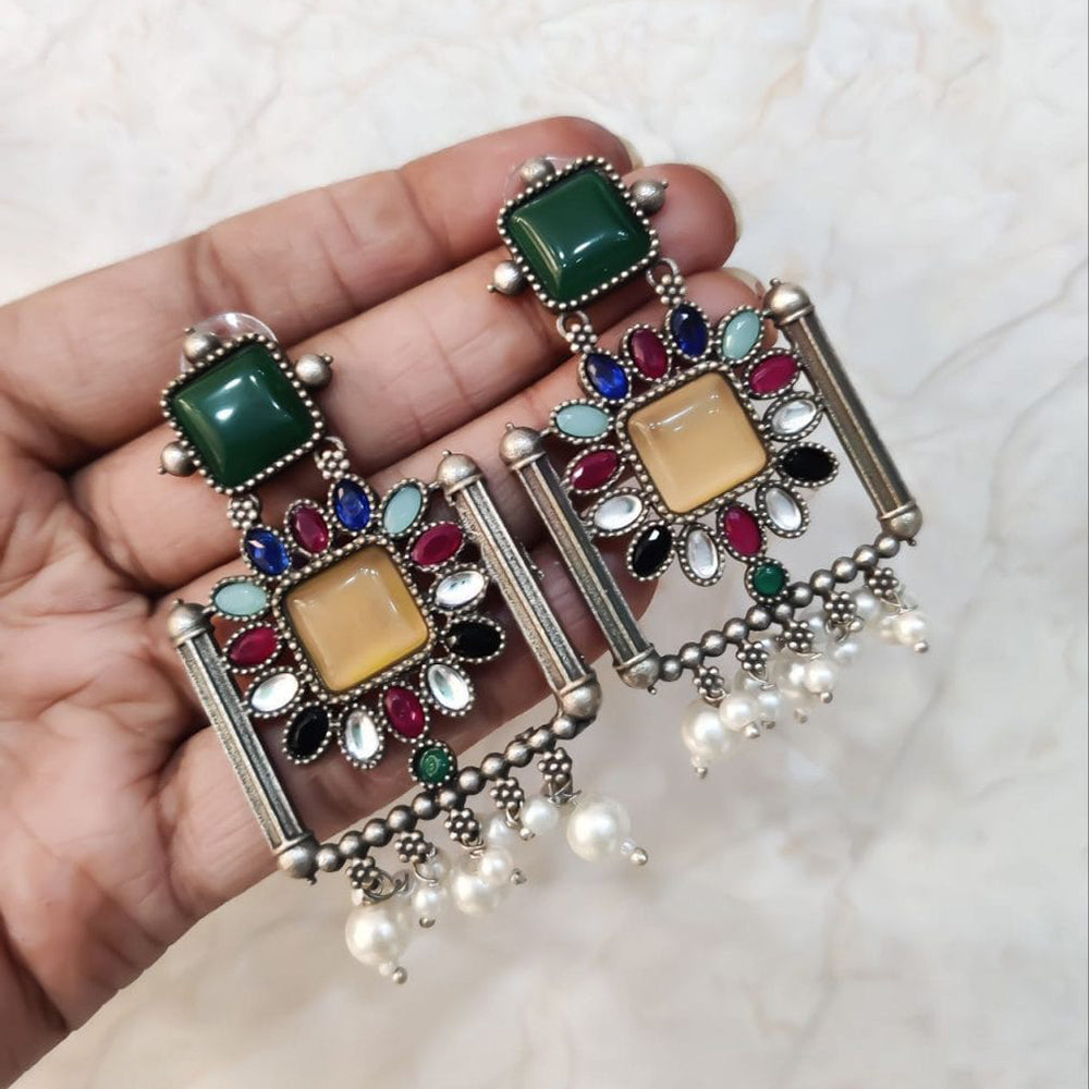 Maharani Jewels Inspired Oxidised Plated Pota & Pearl Detailing Dangler Earrings