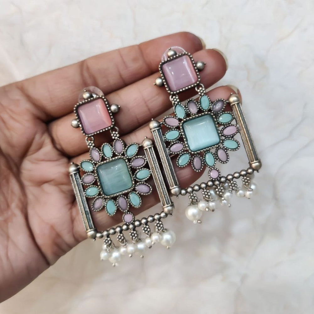 Maharani Jewels Inspired Oxidised Plated Pota & Pearl Detailing Dangler Earrings