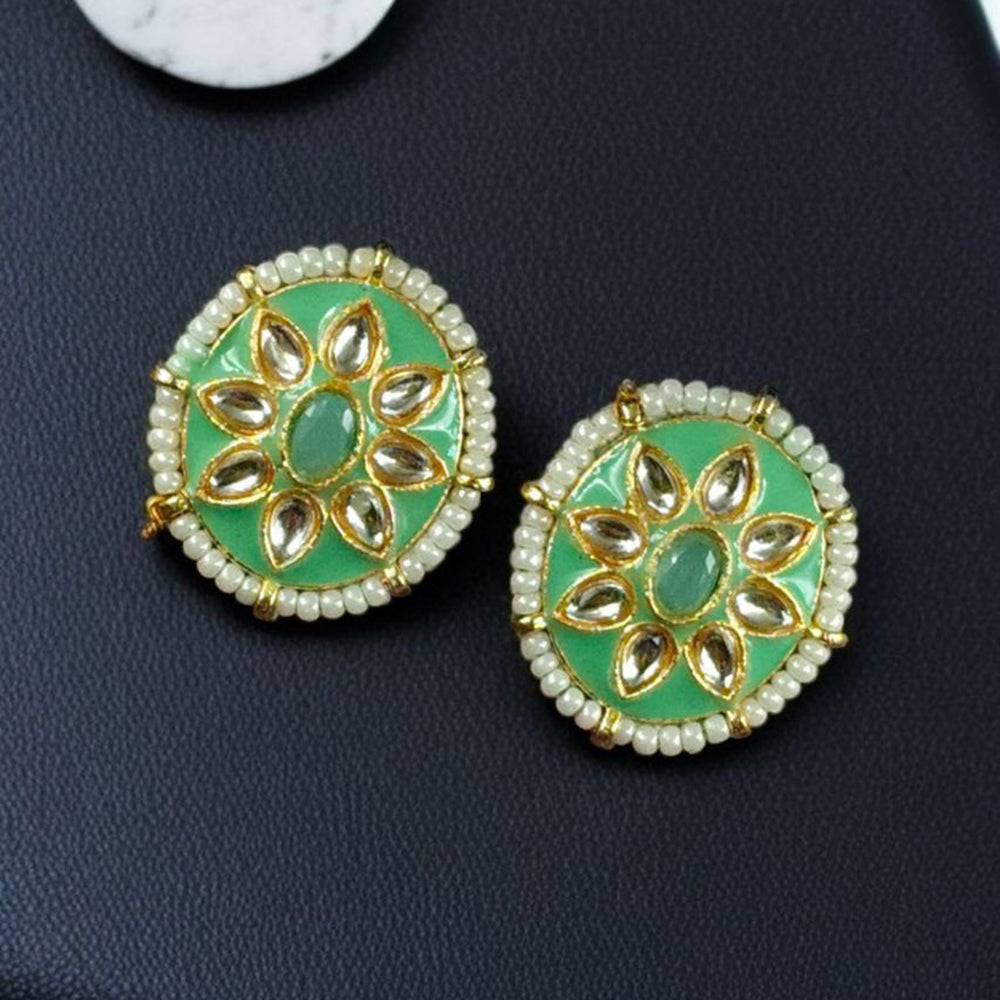 Maharani Jewels Gold Plated Kundan Stone And Meenakari Pearl Studs Earrings