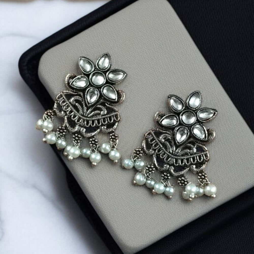 Maharani Jewels Oxidised Plated Pota Stone And Pearl Dangler Earrings