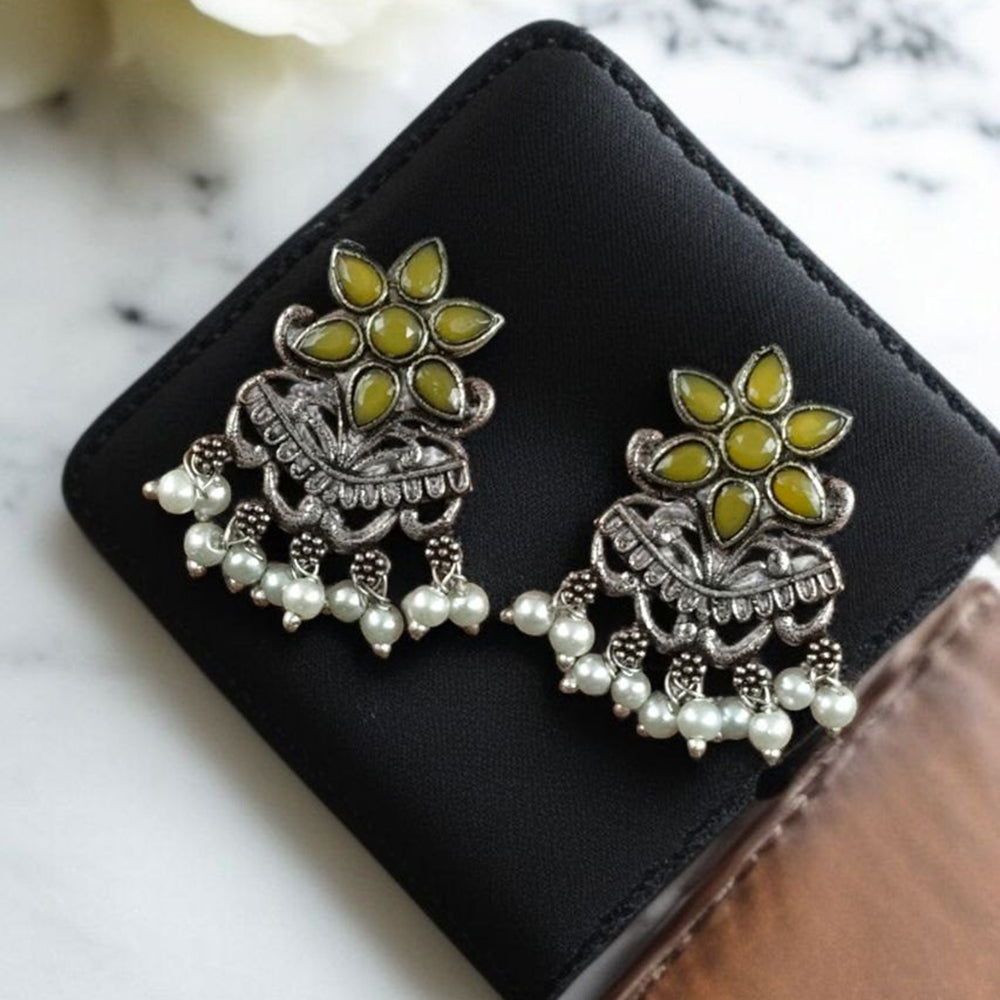 Maharani Jewels Oxidised Plated Pota Stone And Pearl Dangler Earrings