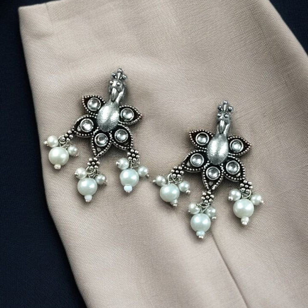 Maharani Jewels Oxidised Plated Pota Stone And Pearl Dangler Earrings