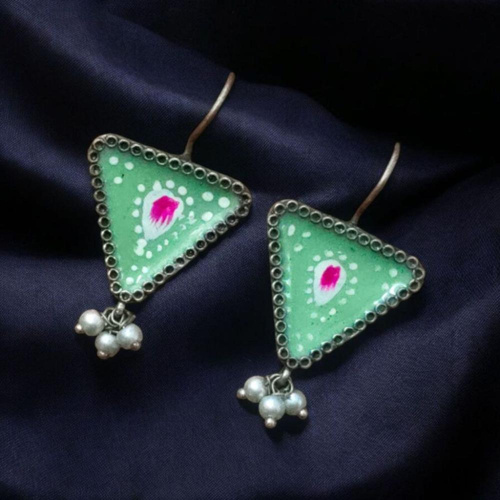 Maharani Oxidised Plated Pota Stone Dangler Earrings