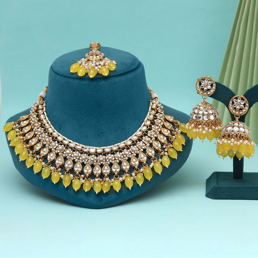 Maharani Jewels Gold Plated Kundan Stone And Beads Necklace Set