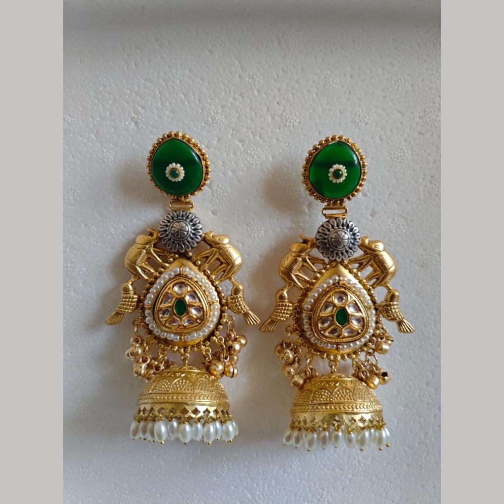 Maharani Jewels 2 Tone Plated Kundan And Pearl Jhumki Earrings