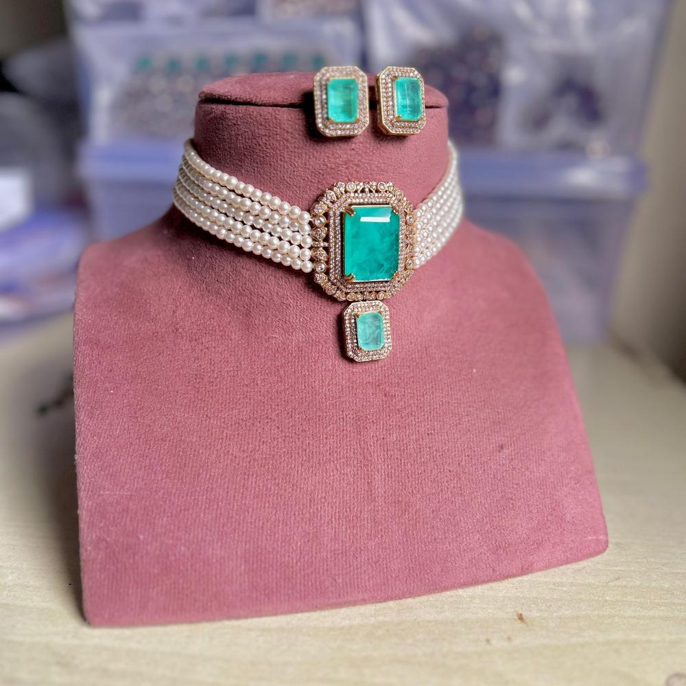 Maharani Jewels Pearl And Crystal Stone Choker Necklace Set