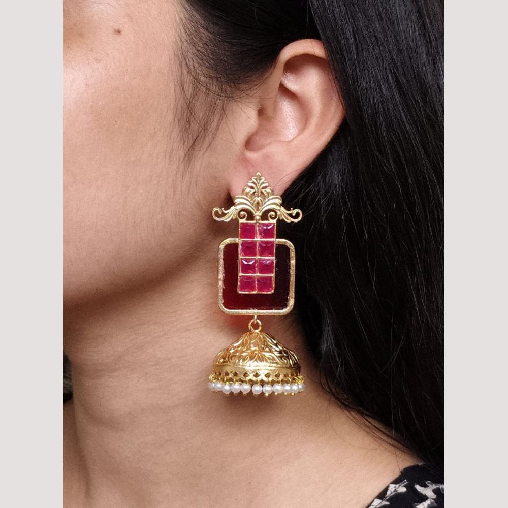 Maharani Jewels Classic Pota Stone Pearl Jhumki Earrings