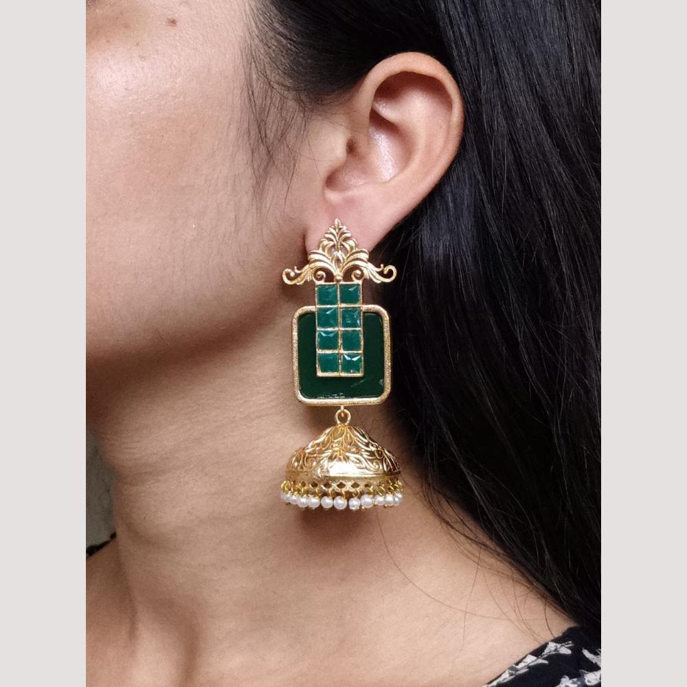Maharani Jewels Classic Pota Stone Pearl Jhumki Earrings