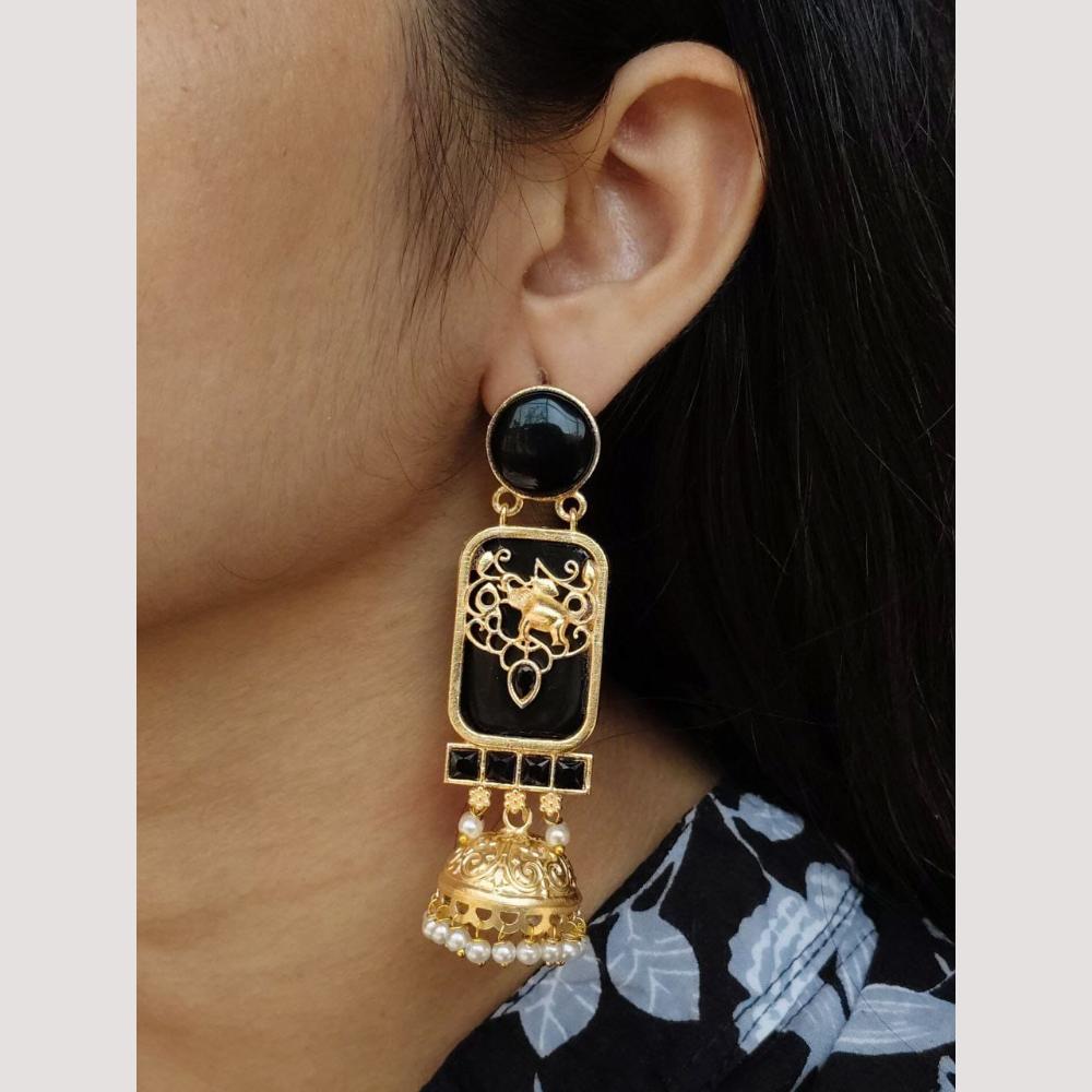 Maharani Jewels Classic Pota Stone Pearl Jhumki Earrings