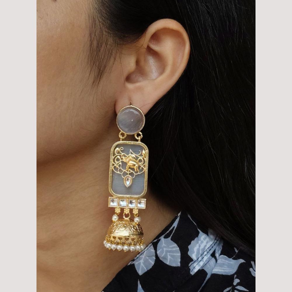 Maharani Jewels Classic Pota Stone Pearl Jhumki Earrings