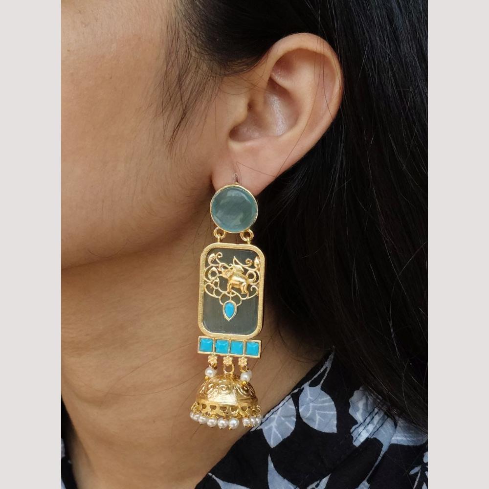 Maharani Jewels Classic Pota Stone Pearl Jhumki Earrings