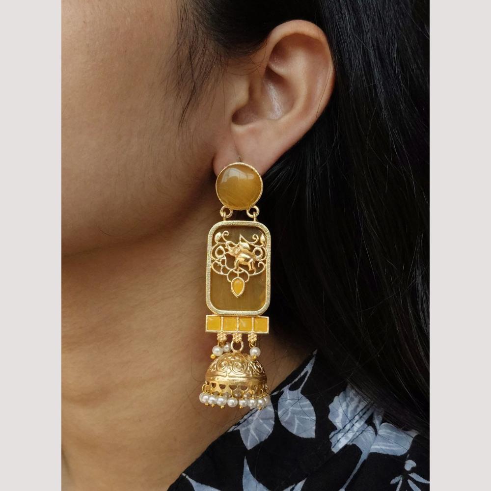 Maharani Jewels Classic Pota Stone Pearl Jhumki Earrings