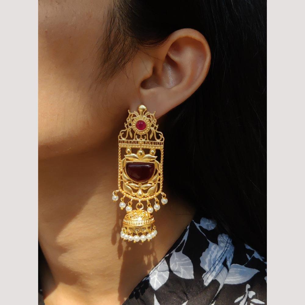 Maharani Jewels Classic Pota Stone Pearl Jhumki Earrings