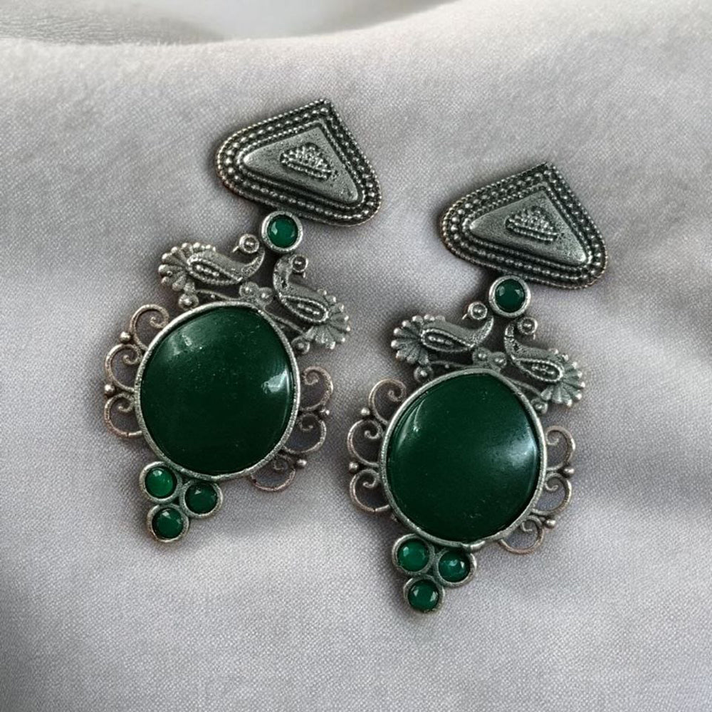 Maharani Rustic Charm Oxidised Plated Pota Stone Dangler Earrings