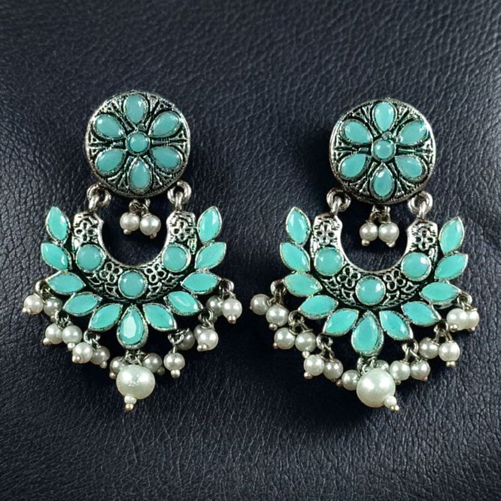 Maharani Jewels Stylish Oxidised Finish Pota Stone Dangler Earrings