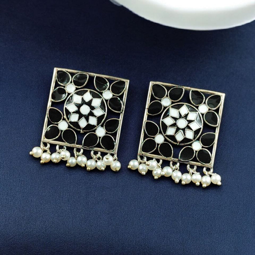 Maharani Jewels Classic Pearl And Meenakari Ethnic Dangler Earrings