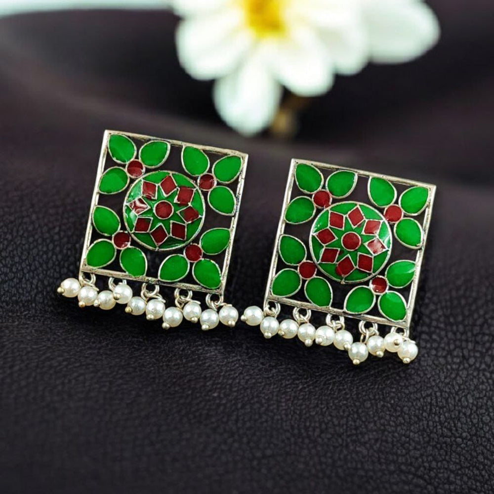 Maharani Jewels Classic Pearl And Meenakari Ethnic Dangler Earrings