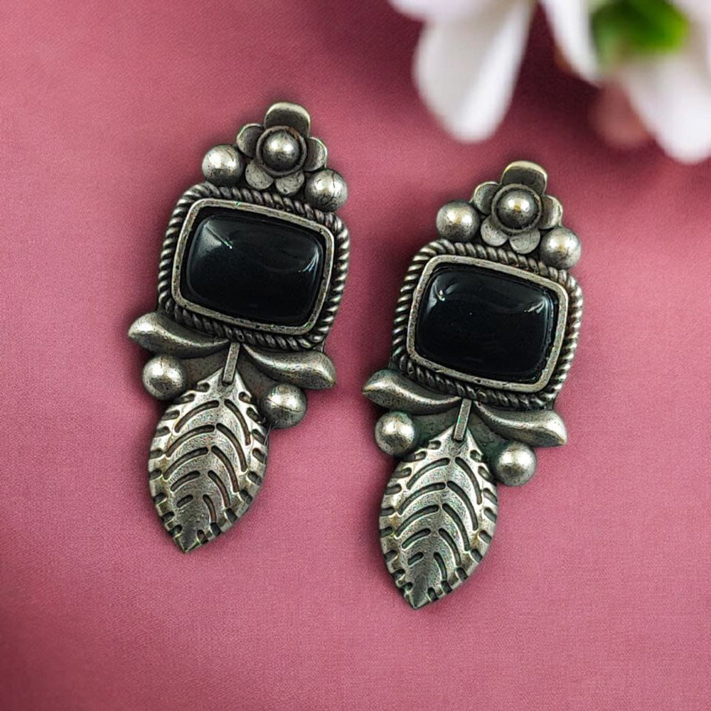 Maharani Jewels Rustic Charm Oxidised Plated Pota Stone Dangler Earrings