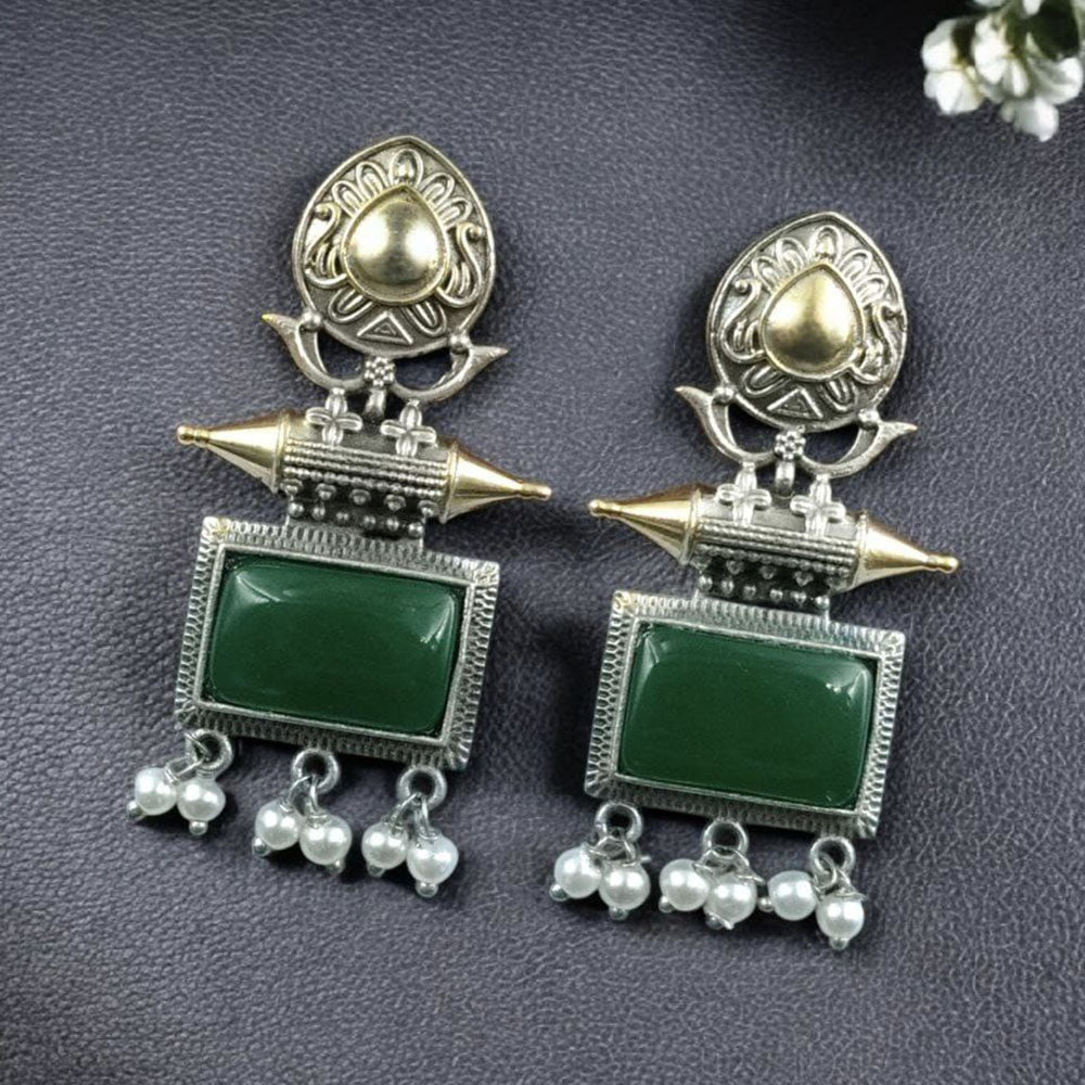 Maharani Jewels Regal Finish 2-Tone Plated Pota Stone And Pearl Dangler Earrings
