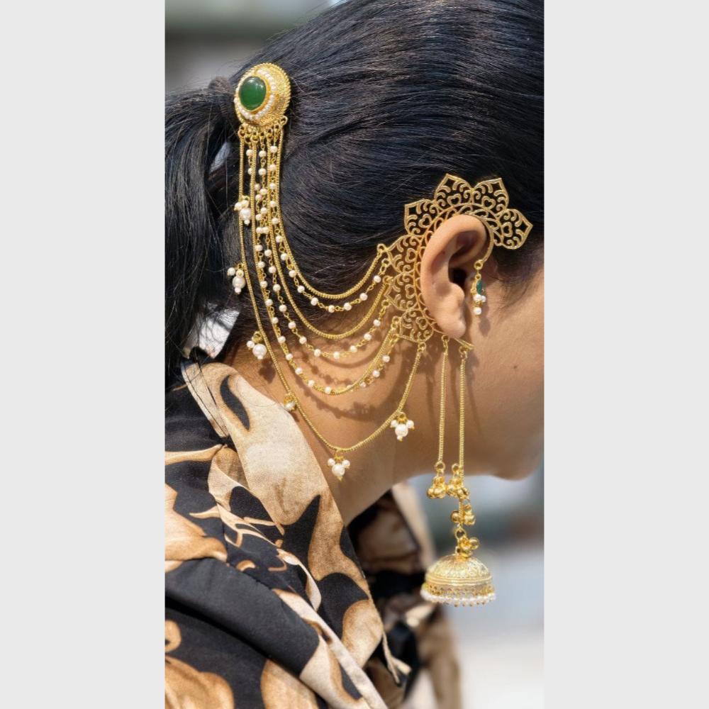 Maharani Jewels Designer Pota Stone Kashmiri Jhumki Kaanchain Earrings