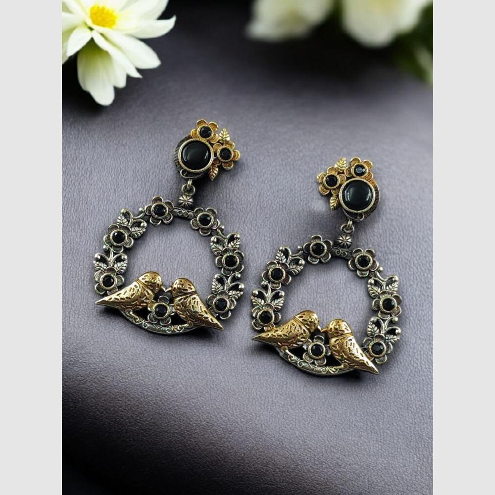 Maharani Jewels Dual Tone Bird Design Pota Stone Hanging Earrings