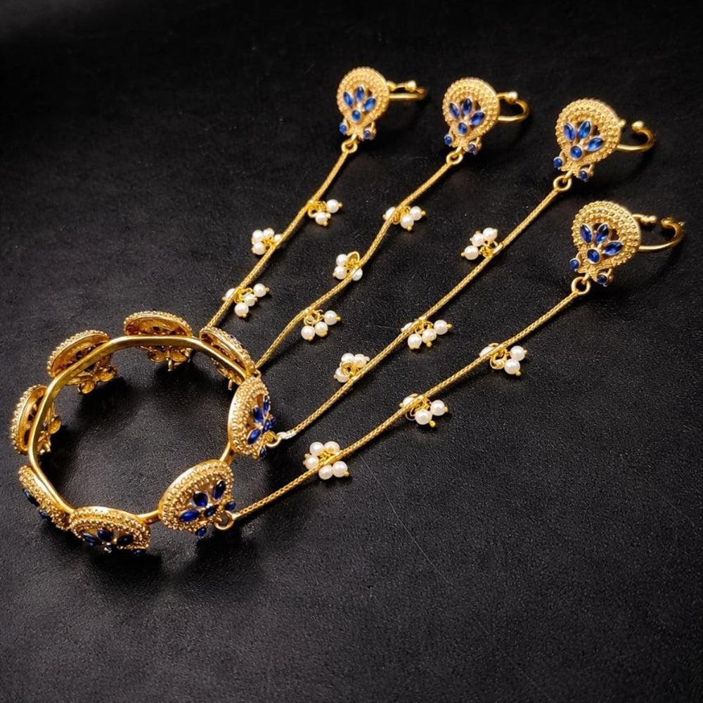 Maharani Jewels Pota Stone Hand Chain With Pearl Hand Harness Accents