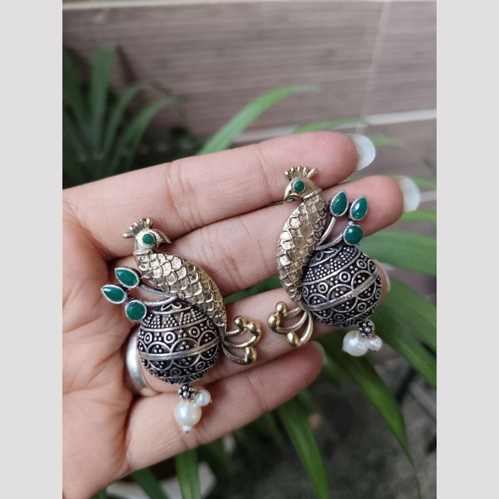 Maharani Jewels 2 Tone Plated Pota Stone And Pearl Dangler Earrings