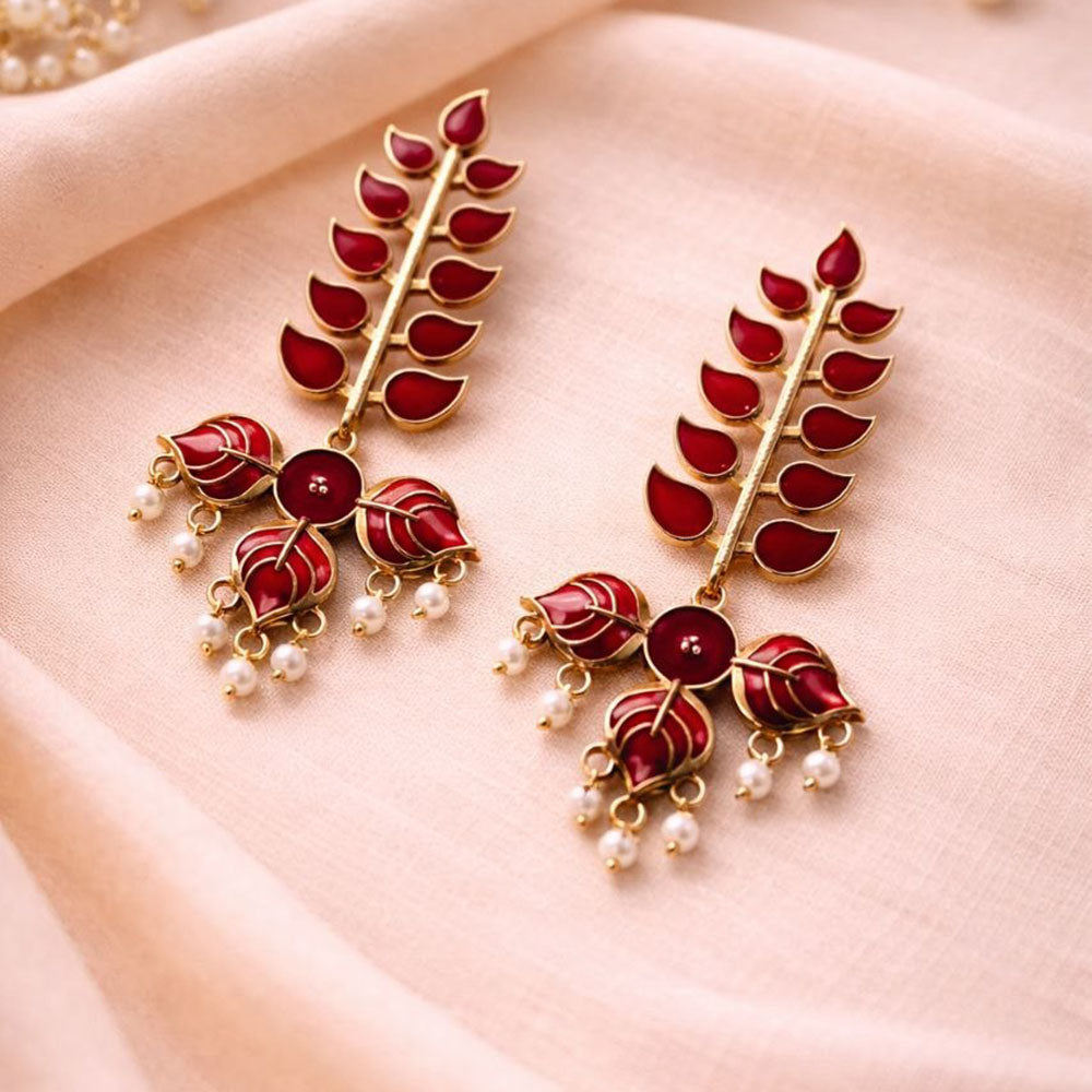 Maharani Jewels Elegance Pota Stone And Meenakari Pearl Dangler Earrings