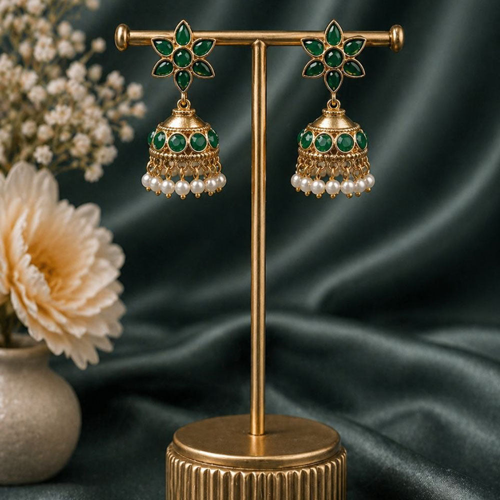 Maharani Jewels Classic Pota Stone Pearl Jhumki Earrings