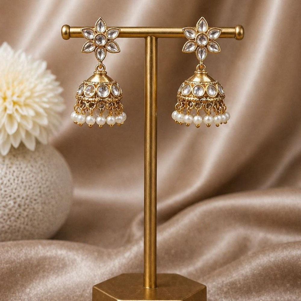 Maharani Jewels Classic Pota Stone Pearl Jhumki Earrings