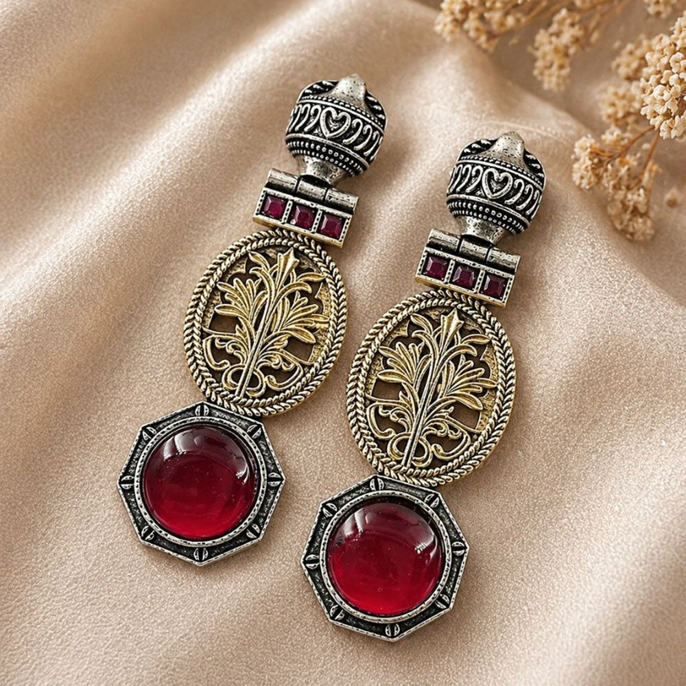 Maharani Jewels 2 Tone Plated Classic Pota Stone Dangler Earrings