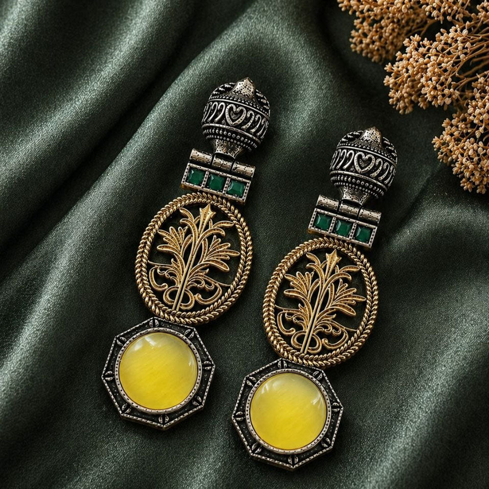Maharani Jewels 2 Tone Plated Classic Pota Stone Dangler Earrings