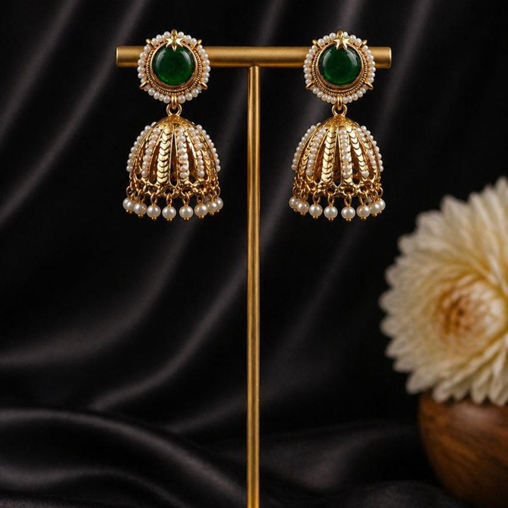 Maharani Jewels Timeless Pota Stone And Pearl Jhumki Earrings