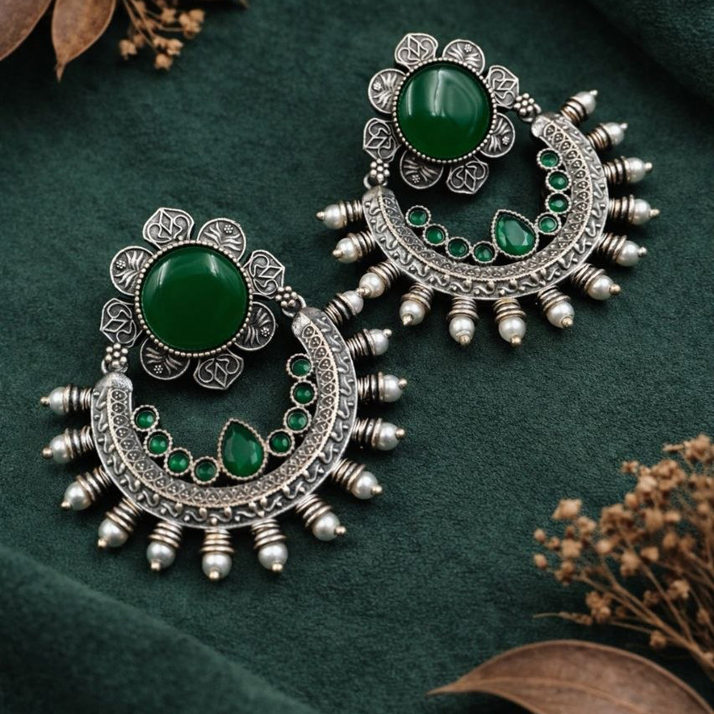 Maharani Jewels Oxidised Plated Elegant Pearl Hanging Earrings