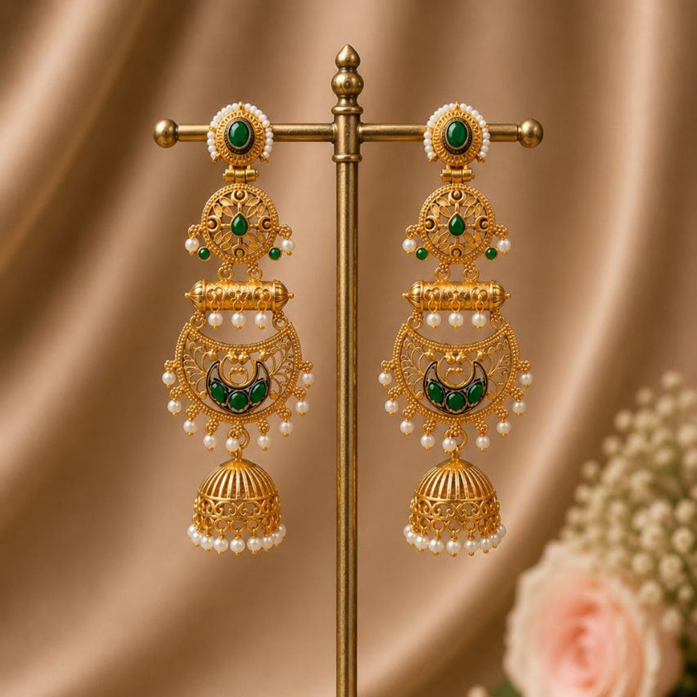 Maharani Jewels Ethnic Pearl And Pota Stone Jhumki Earrings