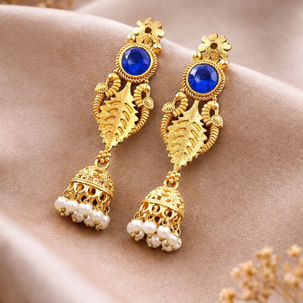 Maharani Jewels Ethnic Pearl And Pota Stone Jhumki Earrings