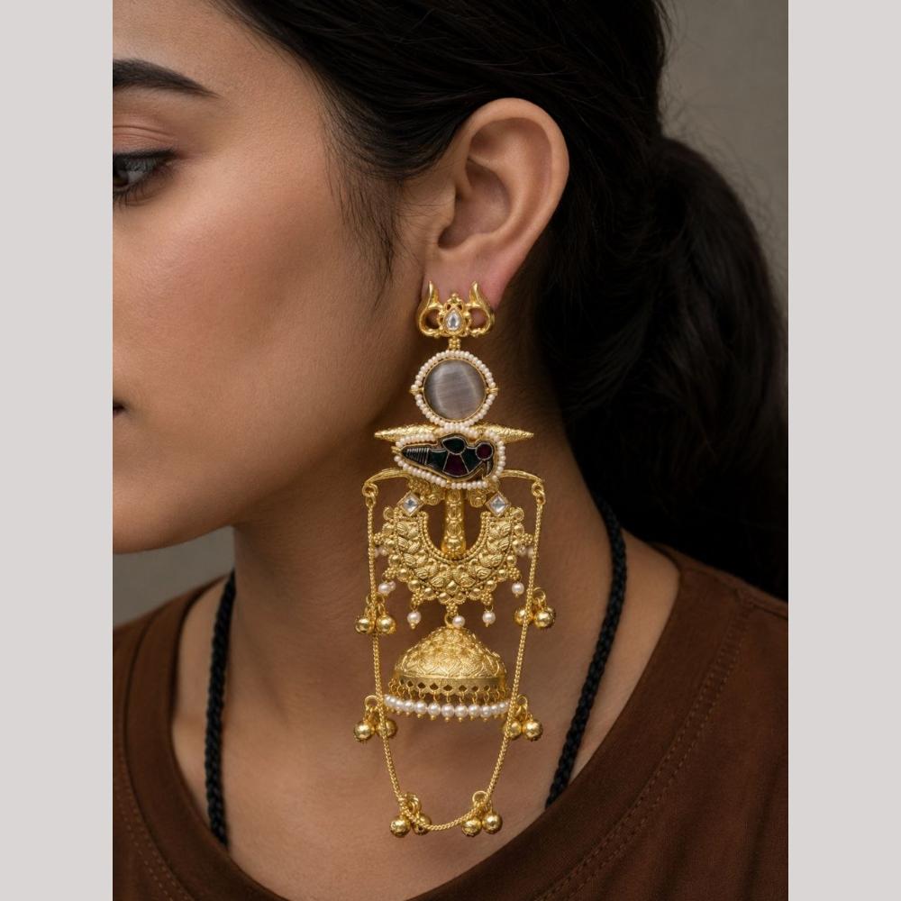 Maharani Jewels Classic Pota Stone Pearl Jhumki Earrings