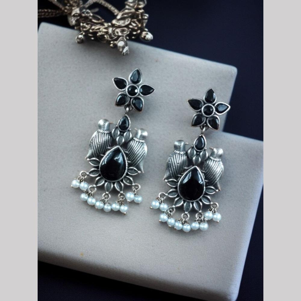 Maharani Jewels Inspired Oxidised Plated Pota And Pearl Dangler Earrings