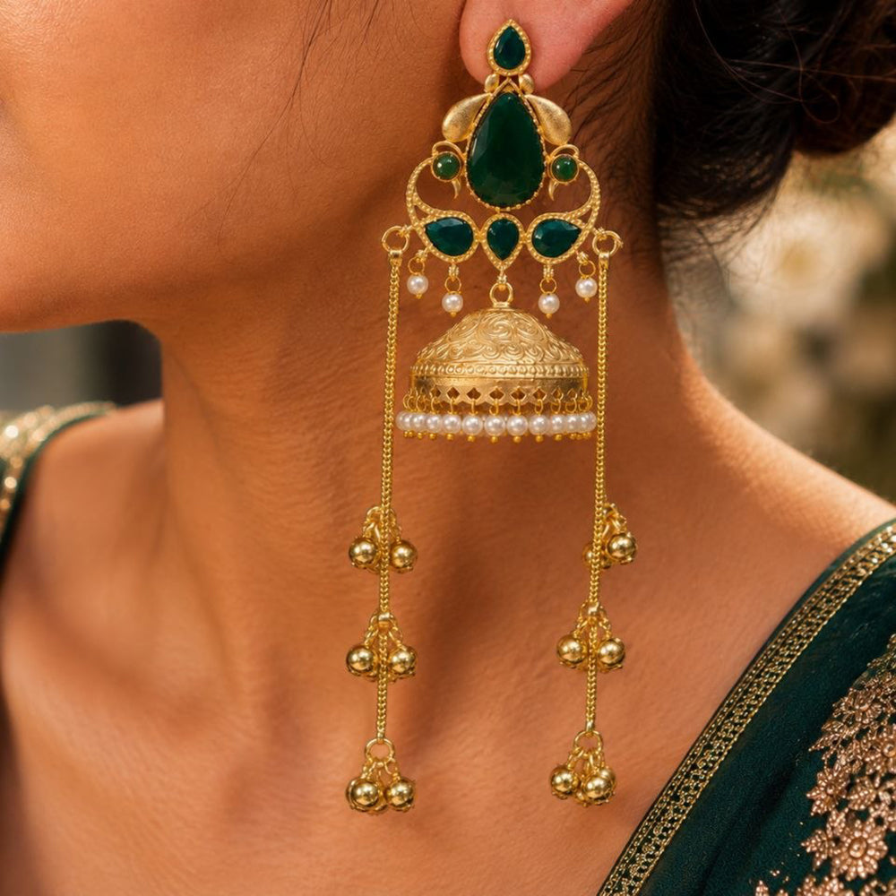Maharani Jewels Inspired Gold Plated Kundan Stone Dangler Earrings