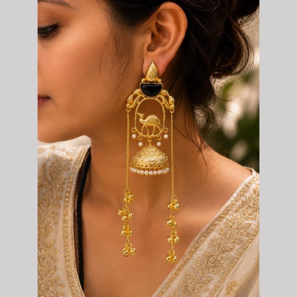 Maharani Jewels Inspired Gold Plated Kundan Stone Dangler Earrings
